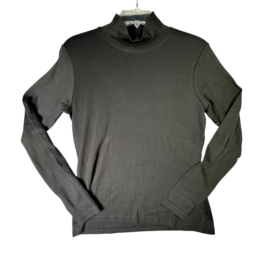 Mercer & Madison Mock Neck Top Pima Cotton Minimalist Petite L Black Layering